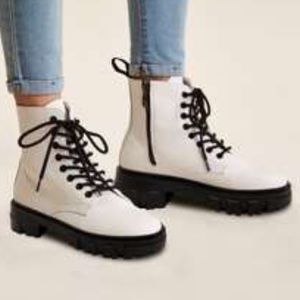 Lace up front white combat boots